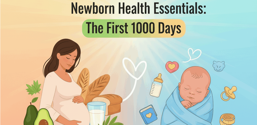 Mother holding newborn baby with healthcare professional support at Medipoint Hospital Pune – highlighting the importance of nutrition and care during the first 1000 days